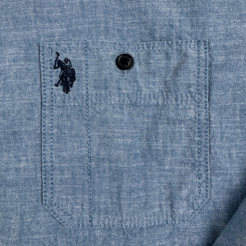 US Polo Assn Embroidered Logo Mens Long Sleeve Chambray Button Up Shirt Blue 3XL - Picture 4 of 9